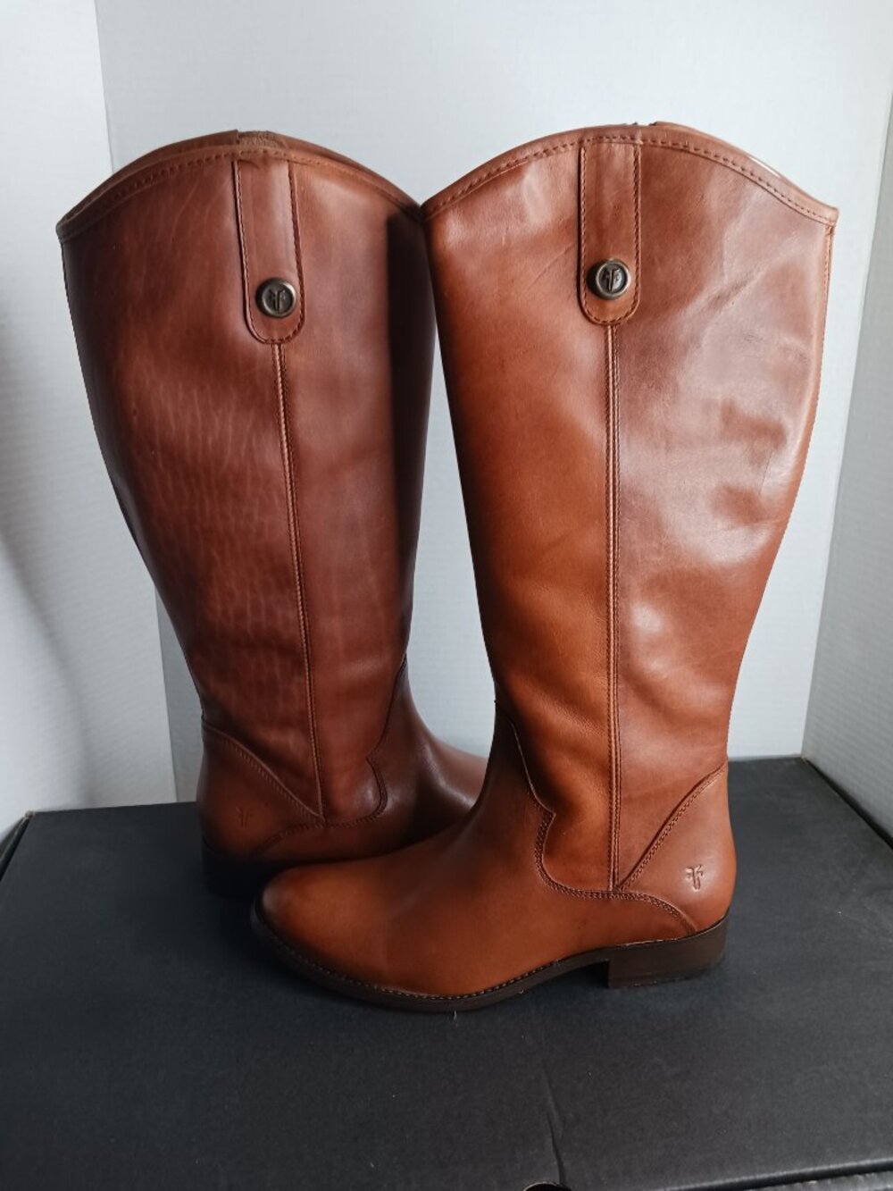 $398 - FRYE Marissa Medallion Inside Zip Tall Leather Boot in Cognac Size 7M